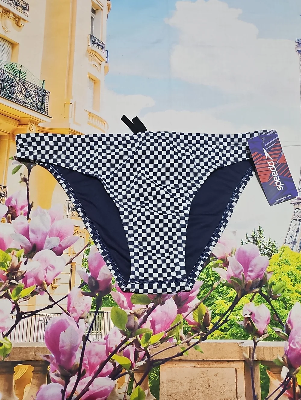 Speedo Cobalt Blue and White Checkered Bikini Bottoms Large New